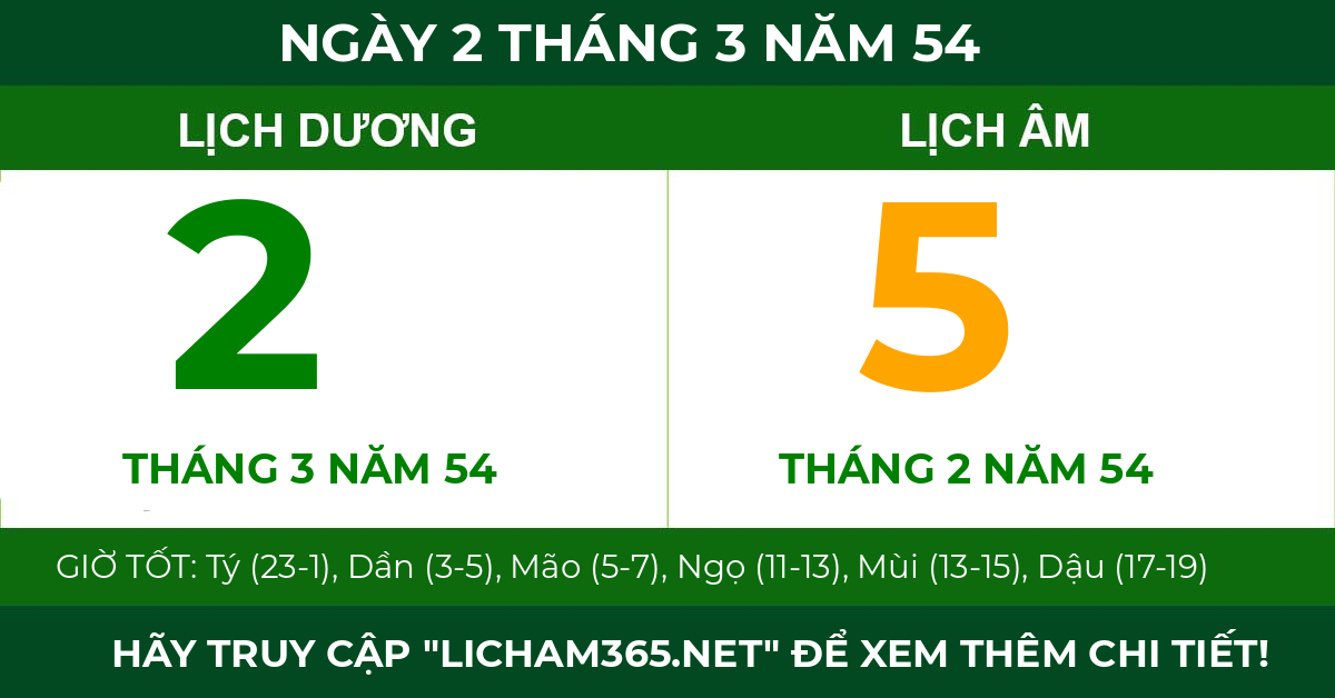 lịch âm ngày 2 tháng 3 năm 54