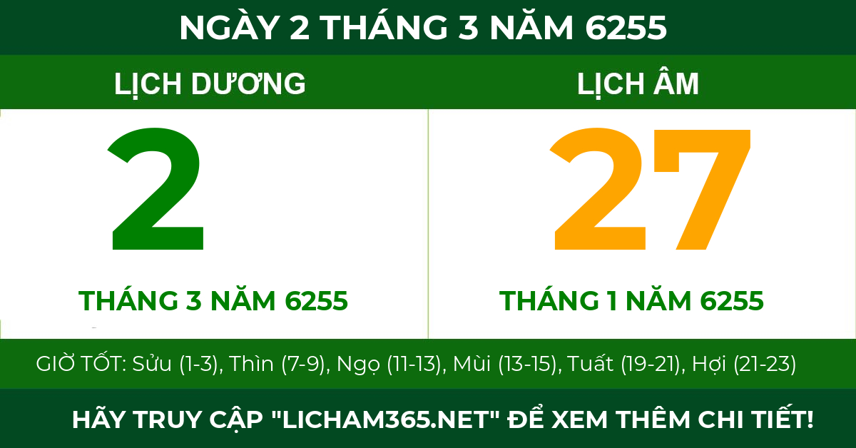 lịch âm ngày 2 tháng 3 năm 6255