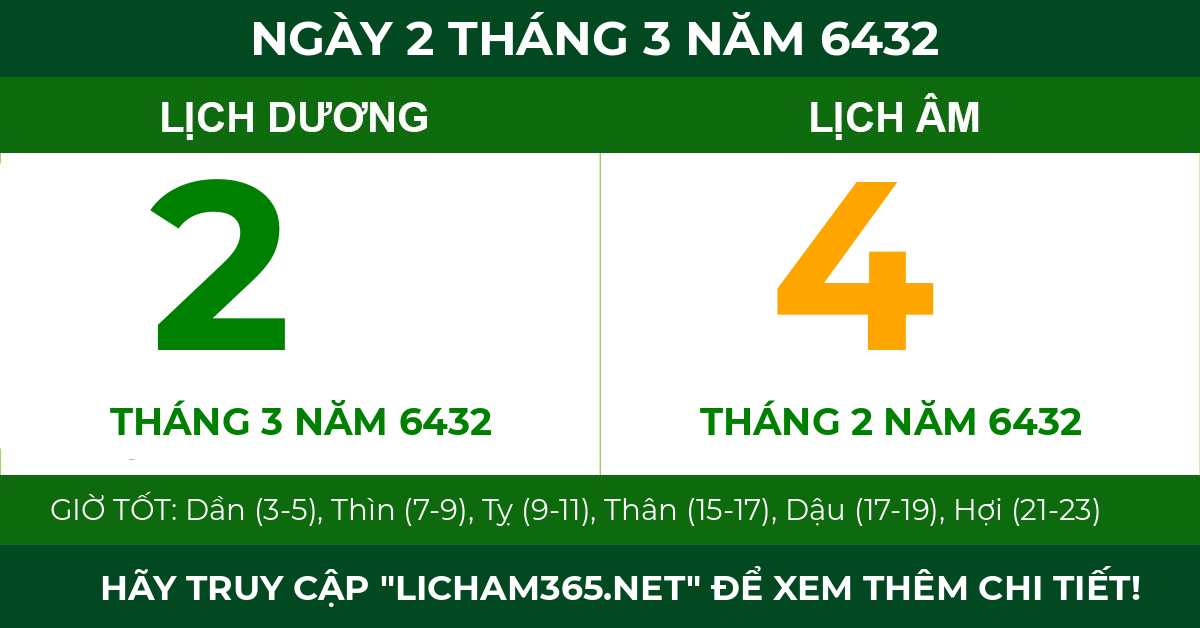lịch âm ngày 2 tháng 3 năm 6432