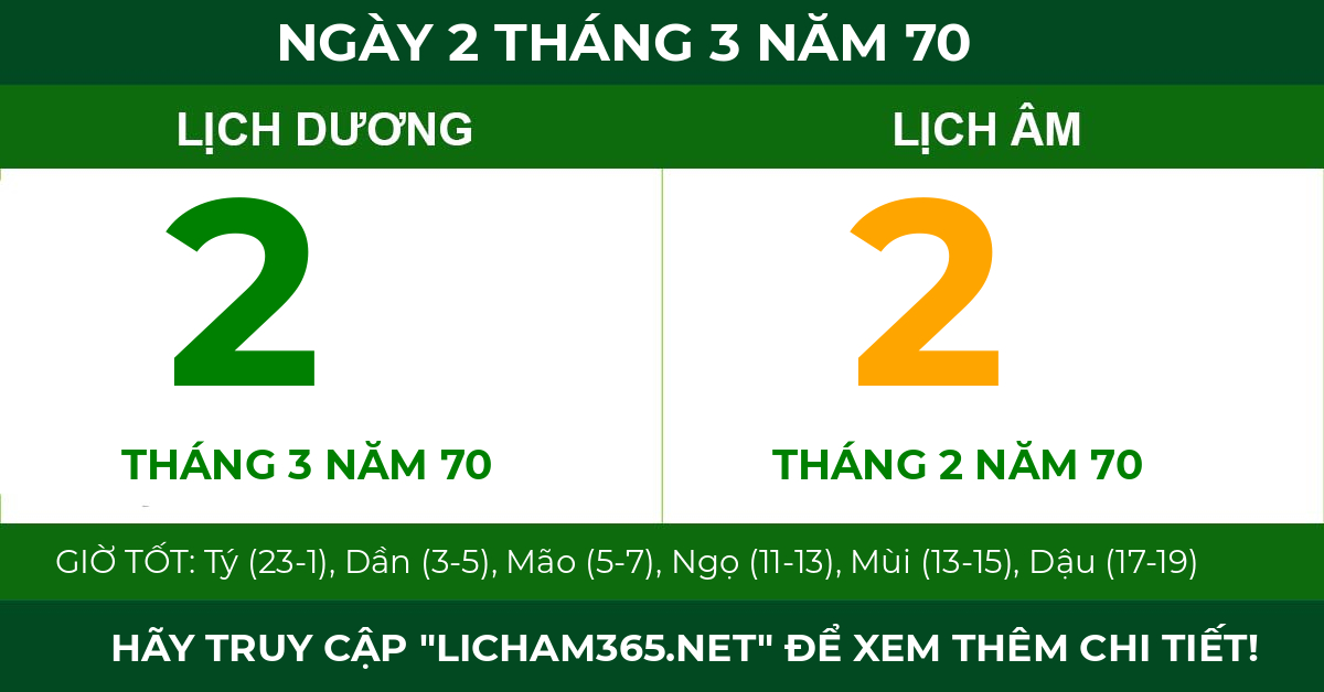 lịch âm ngày 2 tháng 3 năm 70