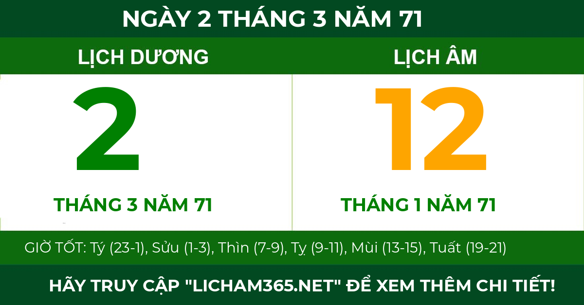 lịch âm ngày 2 tháng 3 năm 71