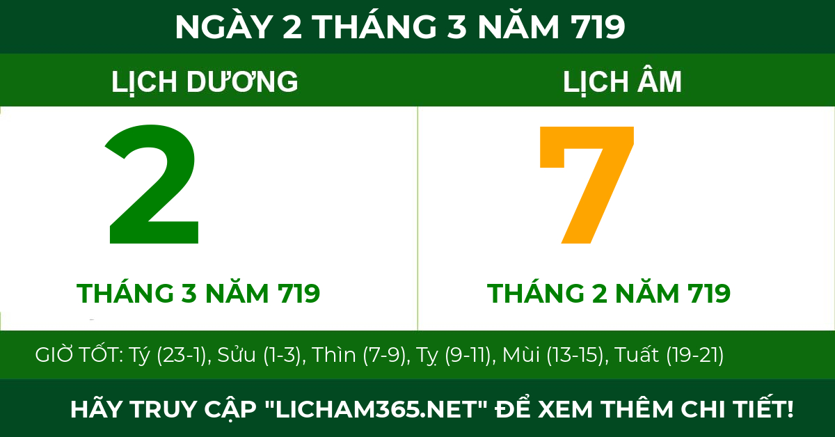 lịch âm ngày 2 tháng 3 năm 719