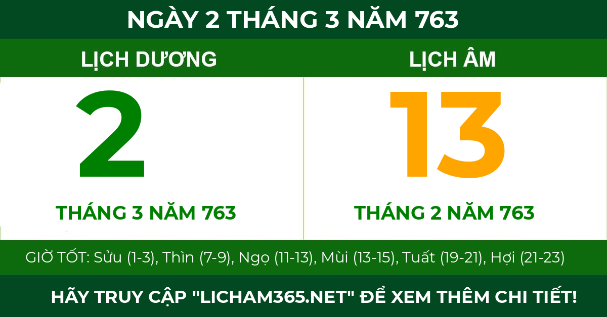 lịch âm ngày 2 tháng 3 năm 763