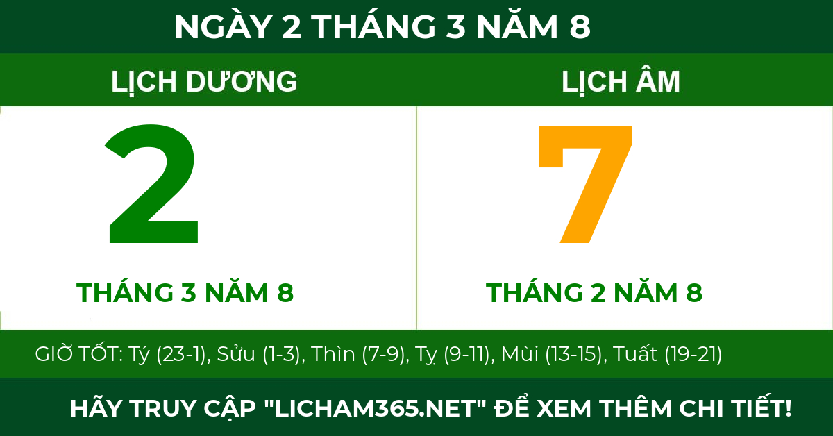 lịch âm ngày 2 tháng 3 năm 8
