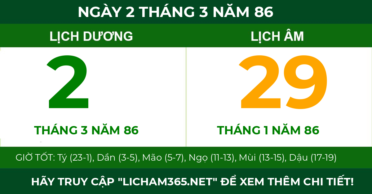 lịch âm ngày 2 tháng 3 năm 86