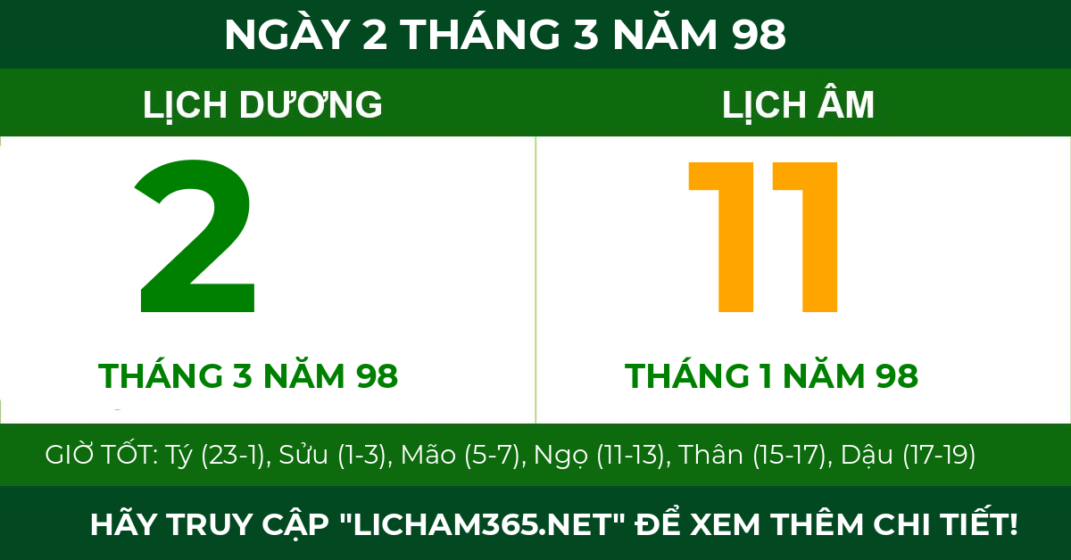 lịch âm ngày 2 tháng 3 năm 98