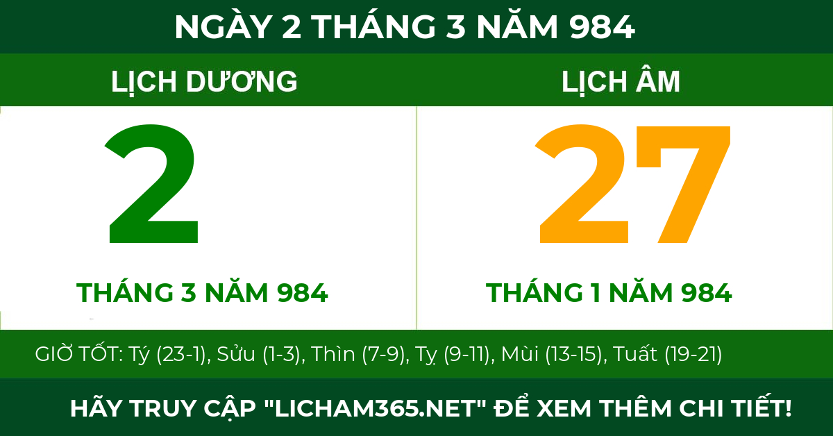 lịch âm ngày 2 tháng 3 năm 984