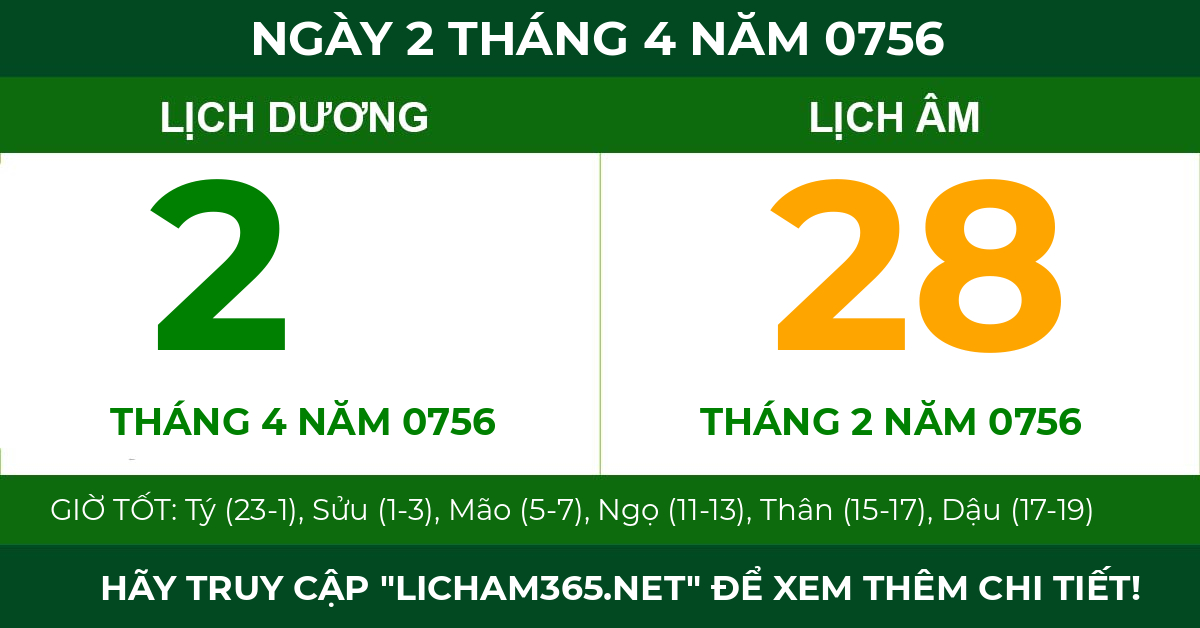 lịch âm ngày 2 tháng 4 năm 0756
