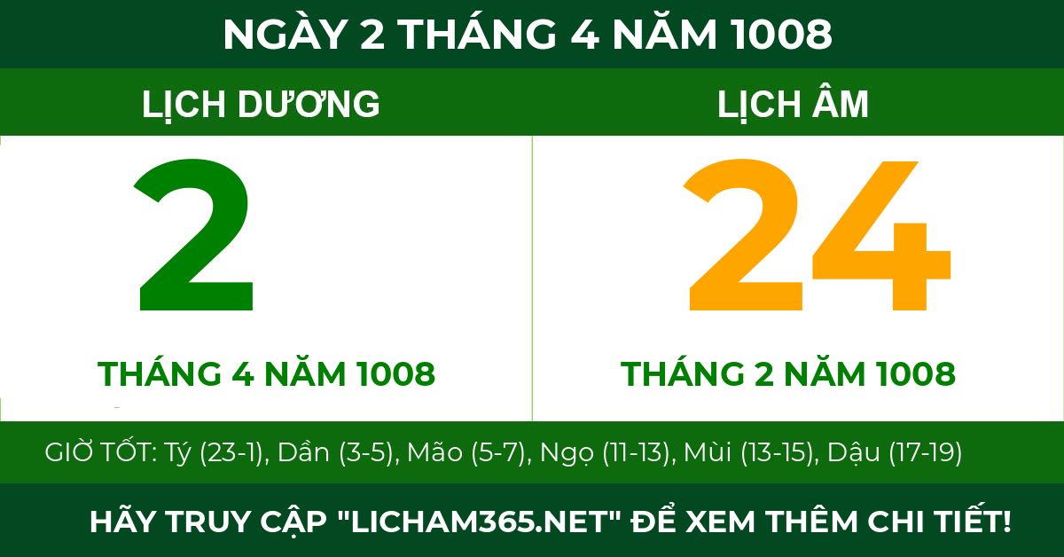 lịch âm ngày 2 tháng 4 năm 1008