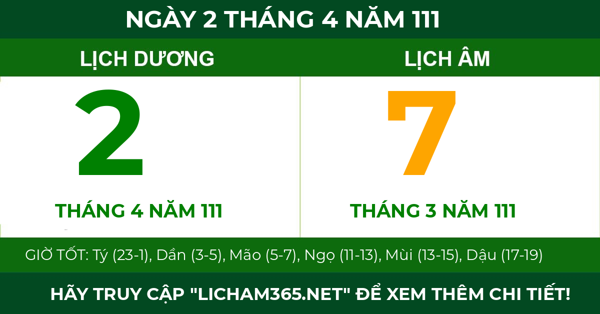 lịch âm ngày 2 tháng 4 năm 111