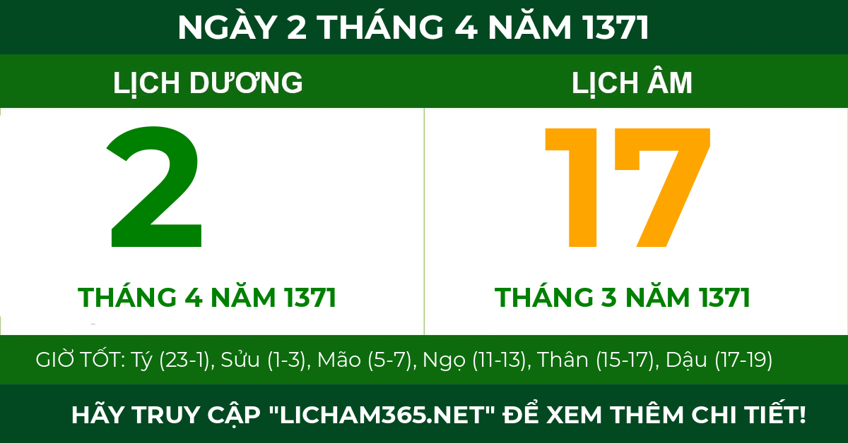 lịch âm ngày 2 tháng 4 năm 1371