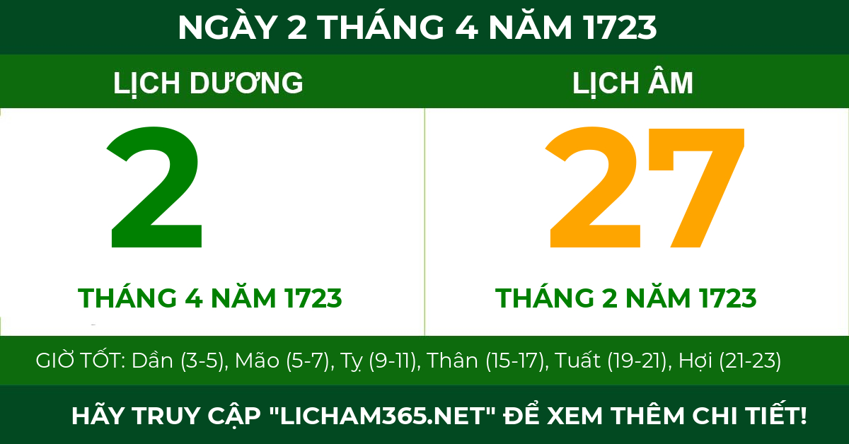 lịch âm ngày 2 tháng 4 năm 1723