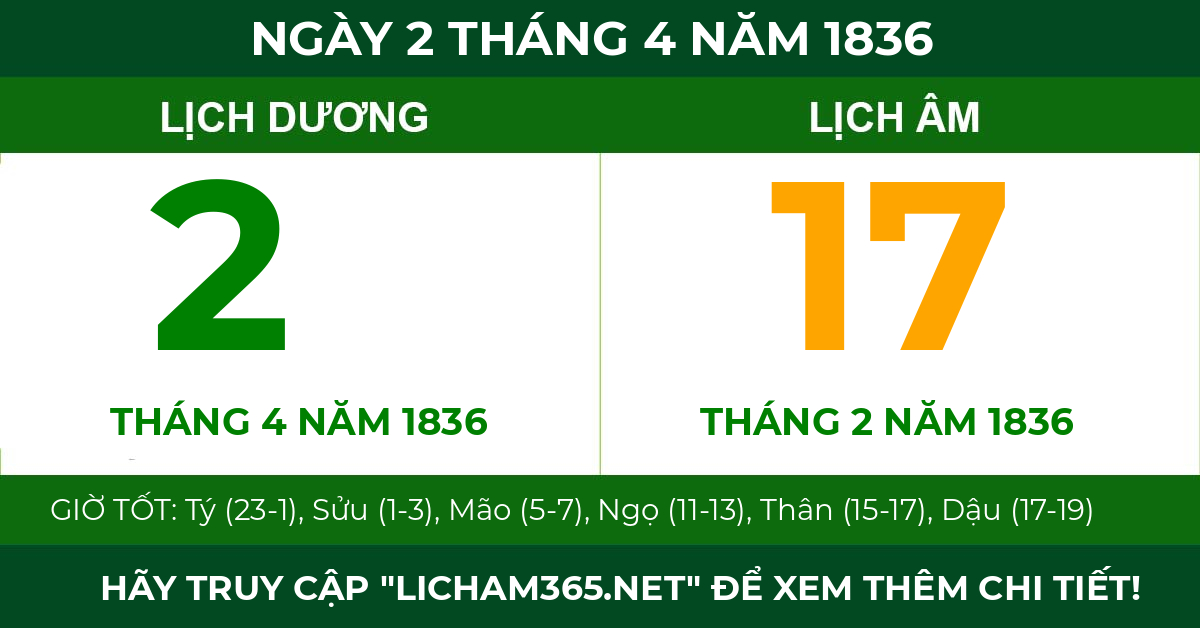 lịch âm ngày 2 tháng 4 năm 1836