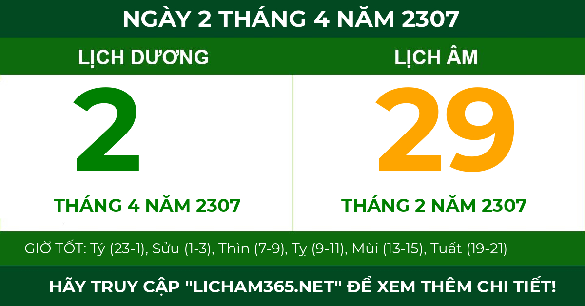 lịch âm ngày 2 tháng 4 năm 2307