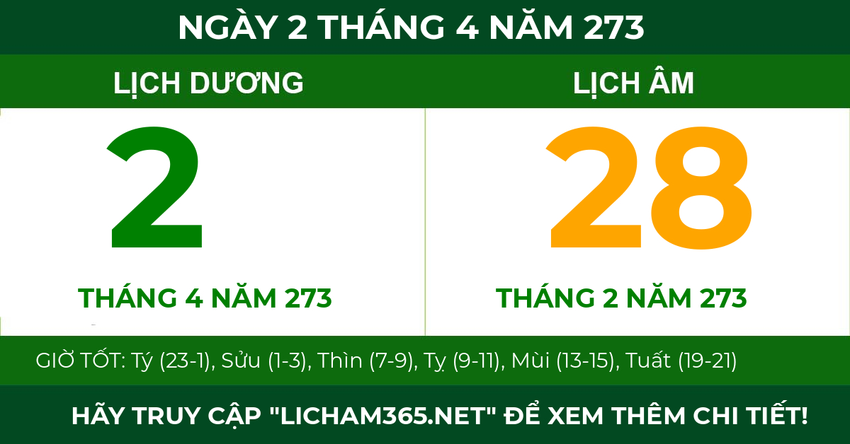 lịch âm ngày 2 tháng 4 năm 273