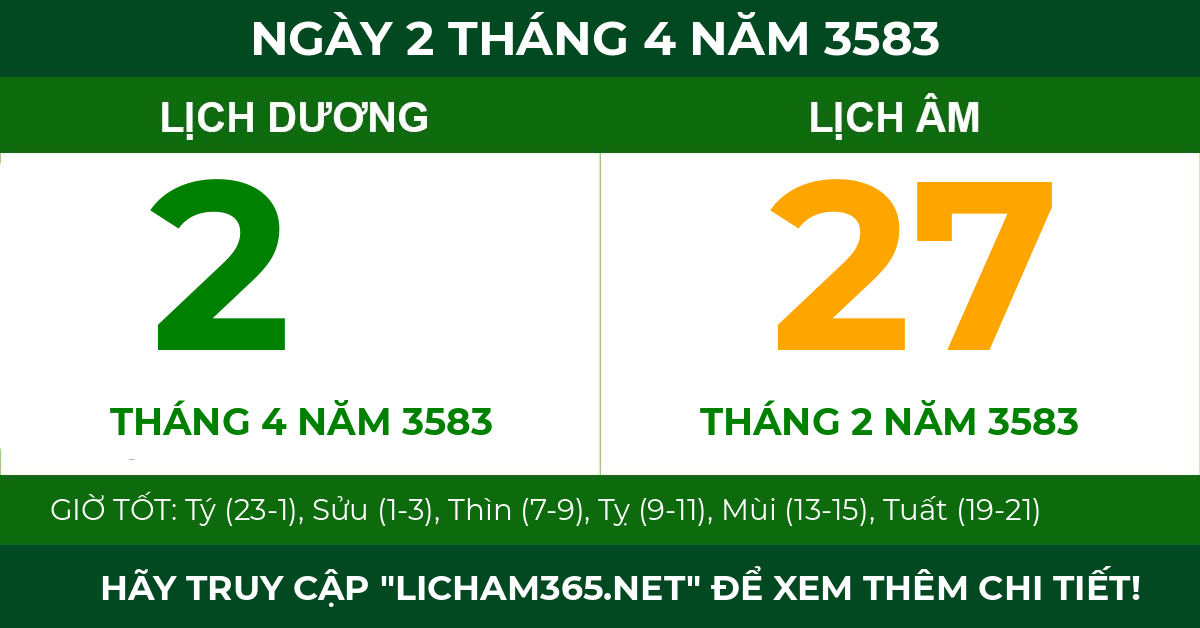 lịch âm ngày 2 tháng 4 năm 3583