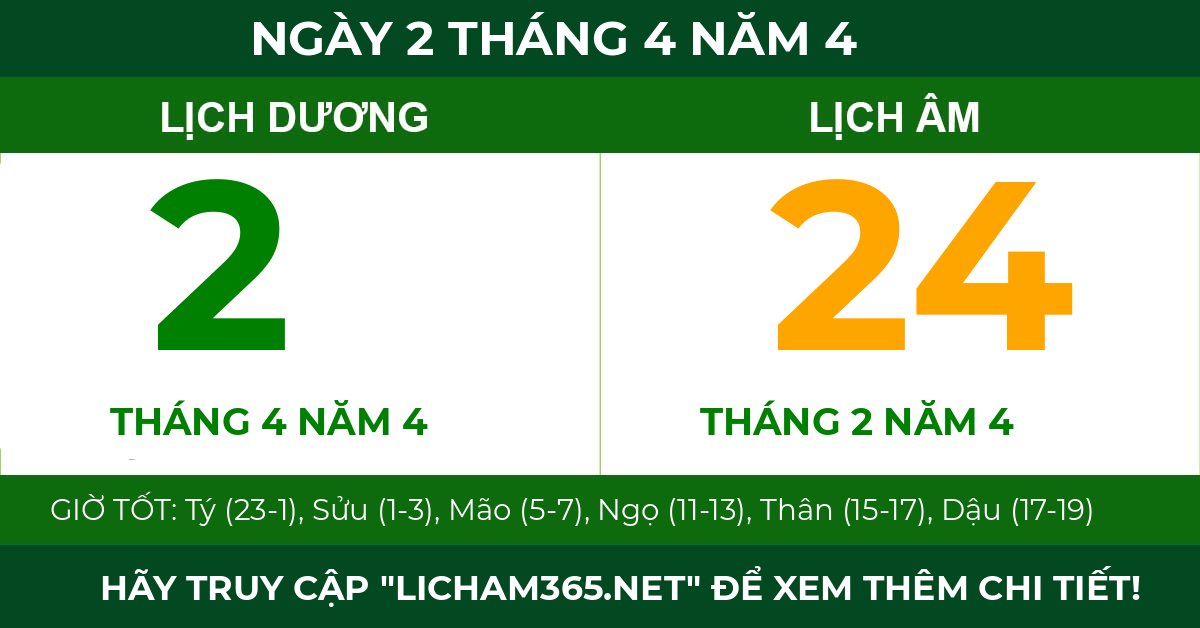 lịch âm ngày 2 tháng 4 năm 4
