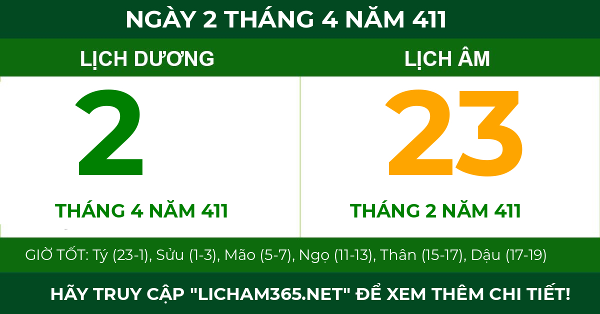 lịch âm ngày 2 tháng 4 năm 411