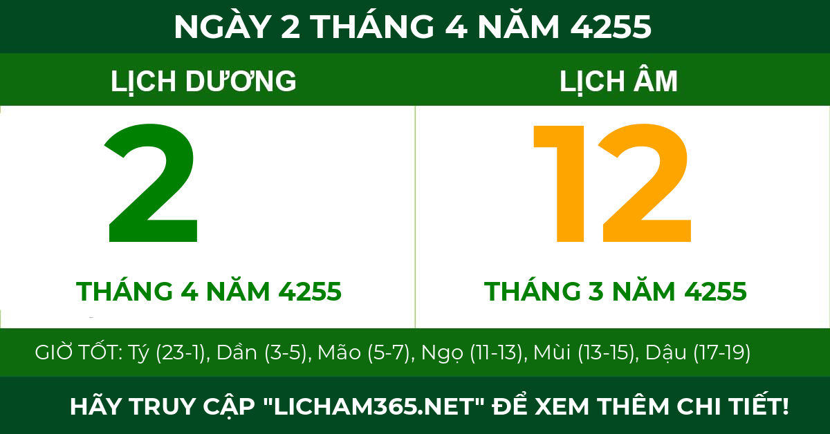 lịch âm ngày 2 tháng 4 năm 4255