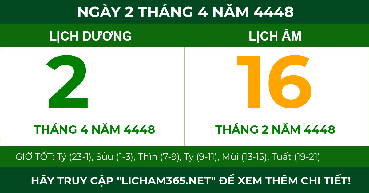 lịch âm ngày 2 tháng 4 năm 4448