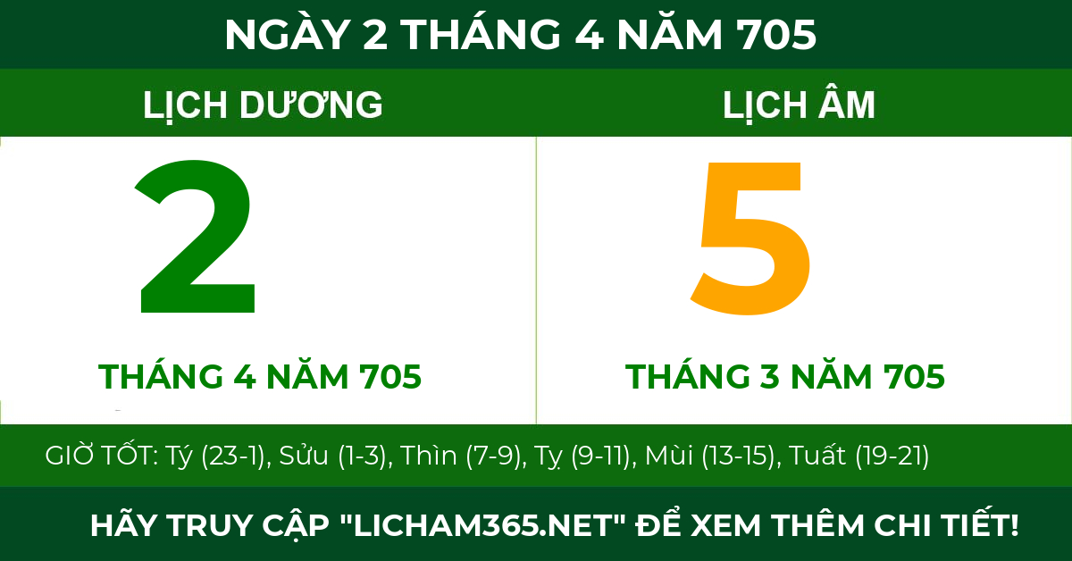 lịch âm ngày 2 tháng 4 năm 705