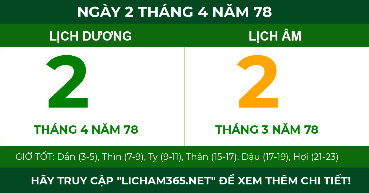 lịch âm ngày 2 tháng 4 năm 78
