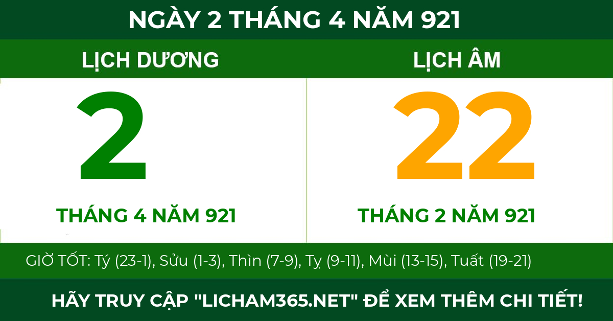 lịch âm ngày 2 tháng 4 năm 921