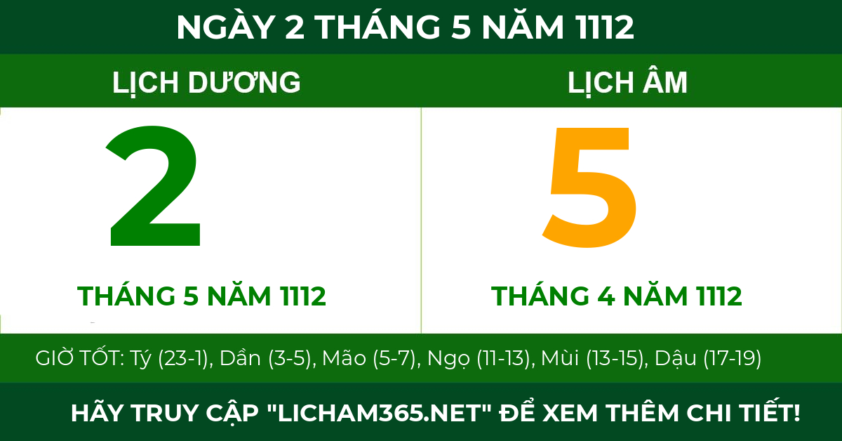 lịch âm ngày 2 tháng 5 năm 1112