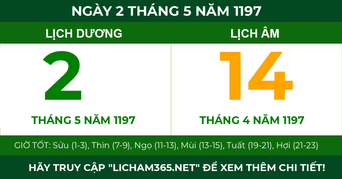 lịch âm ngày 2 tháng 5 năm 1197