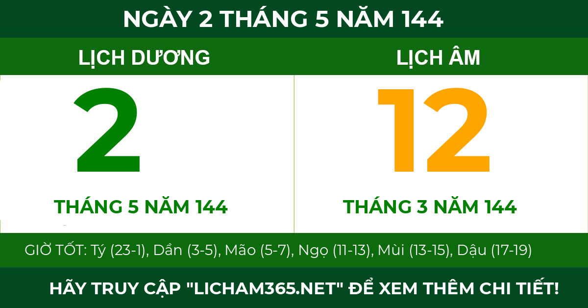lịch âm ngày 2 tháng 5 năm 144