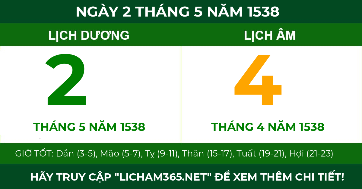 lịch âm ngày 2 tháng 5 năm 1538