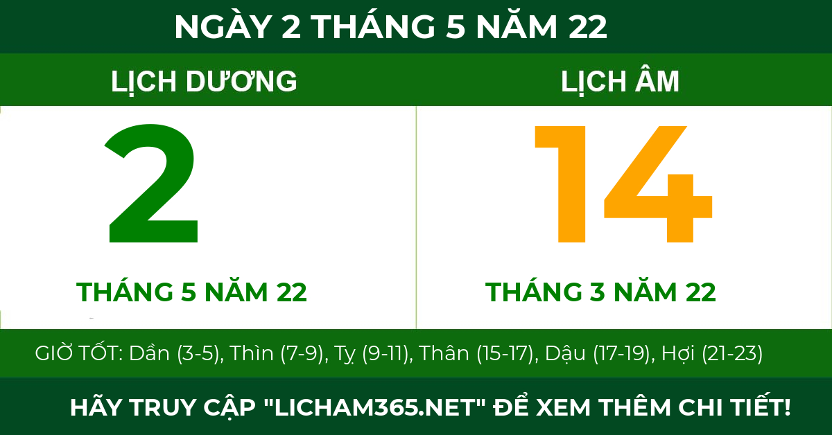 lịch âm ngày 2 tháng 5 năm 22