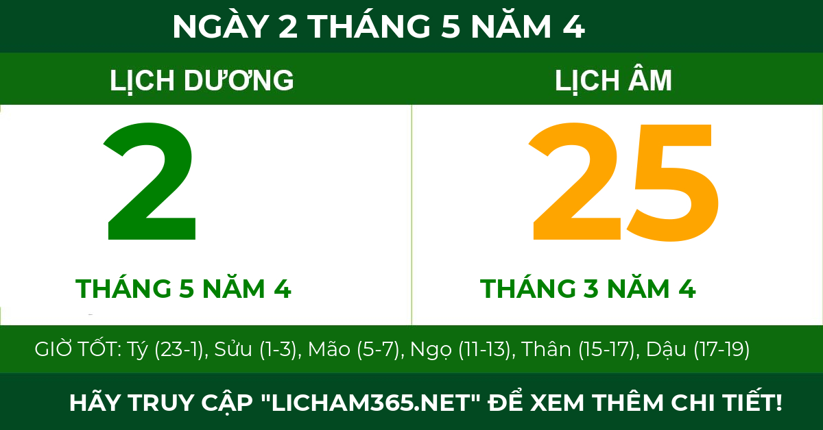 lịch âm ngày 2 tháng 5 năm 4