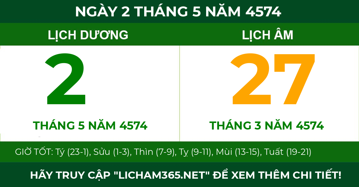 lịch âm ngày 2 tháng 5 năm 4574