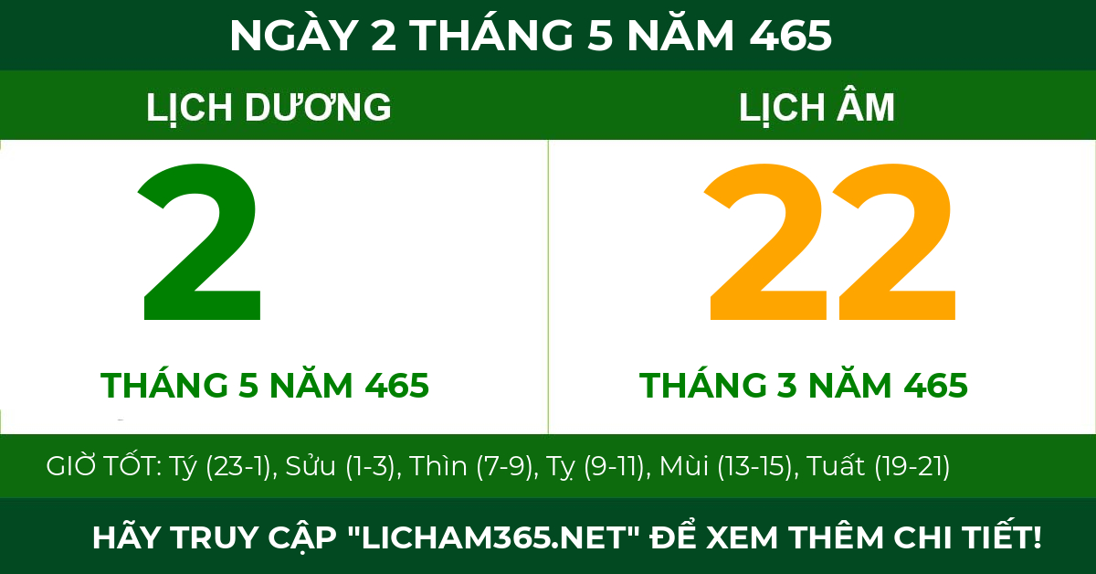 lịch âm ngày 2 tháng 5 năm 465