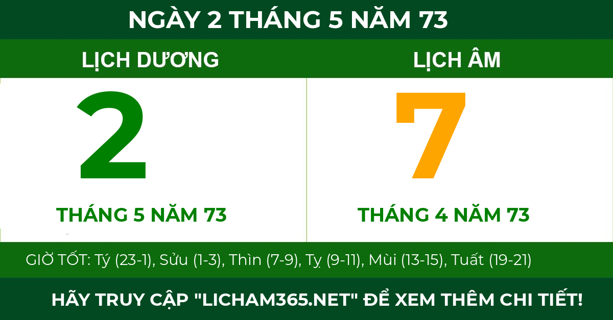 lịch âm ngày 2 tháng 5 năm 73