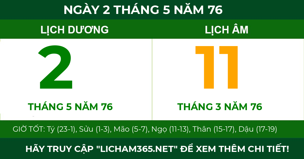 lịch âm ngày 2 tháng 5 năm 76