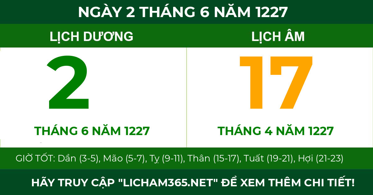 lịch âm ngày 2 tháng 6 năm 1227