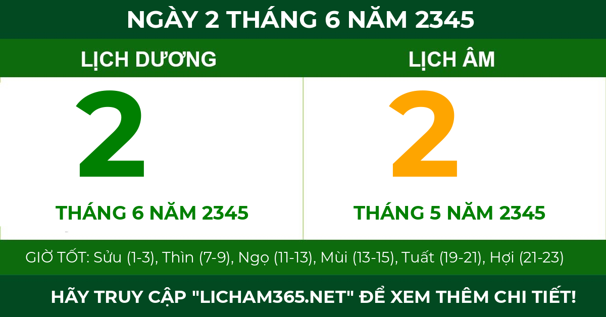 lịch âm ngày 2 tháng 6 năm 2345