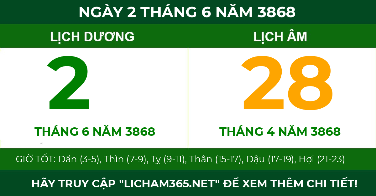 lịch âm ngày 2 tháng 6 năm 3868