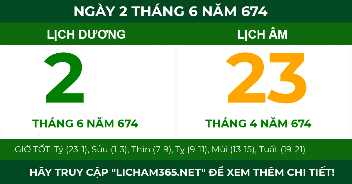 lịch âm ngày 2 tháng 6 năm 674