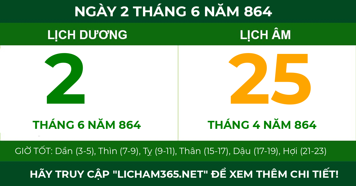 lịch âm ngày 2 tháng 6 năm 864