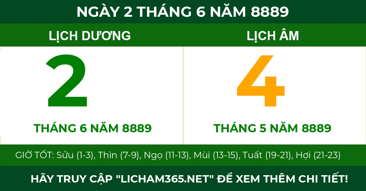 lịch âm ngày 2 tháng 6 năm 8889