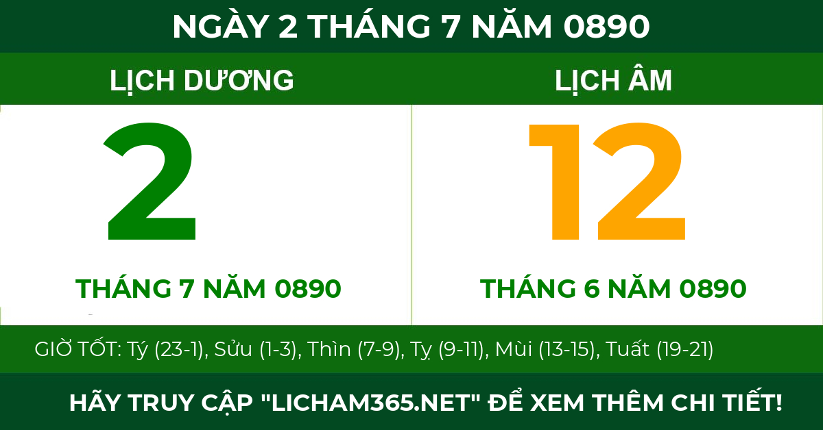 lịch âm ngày 2 tháng 7 năm 0890