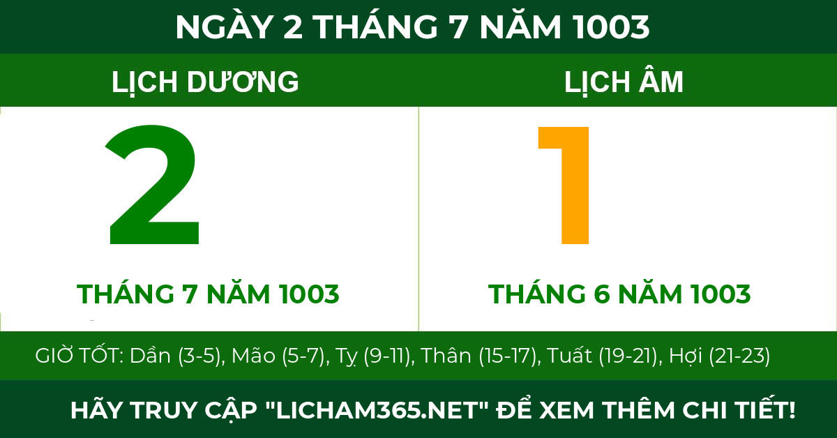 lịch âm ngày 2 tháng 7 năm 1003