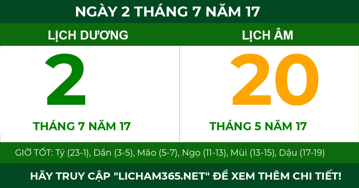 lịch âm ngày 2 tháng 7 năm 17