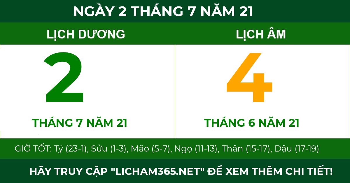 lịch âm ngày 2 tháng 7 năm 21