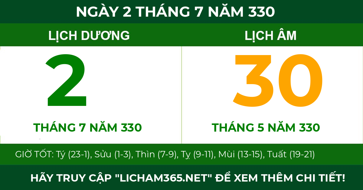 lịch âm ngày 2 tháng 7 năm 330