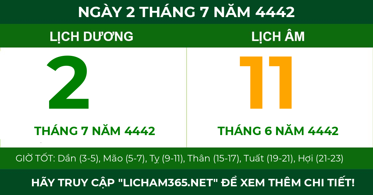 lịch âm ngày 2 tháng 7 năm 4442