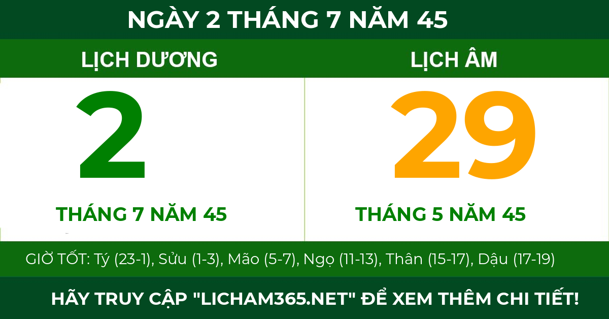 lịch âm ngày 2 tháng 7 năm 45